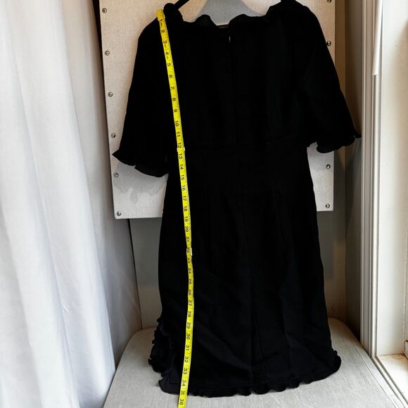Women’s Size 4 Black Polyester Dress - Ruffled V-Neck, Slit & Sleeve, Back Zip - Picture 4 of 9